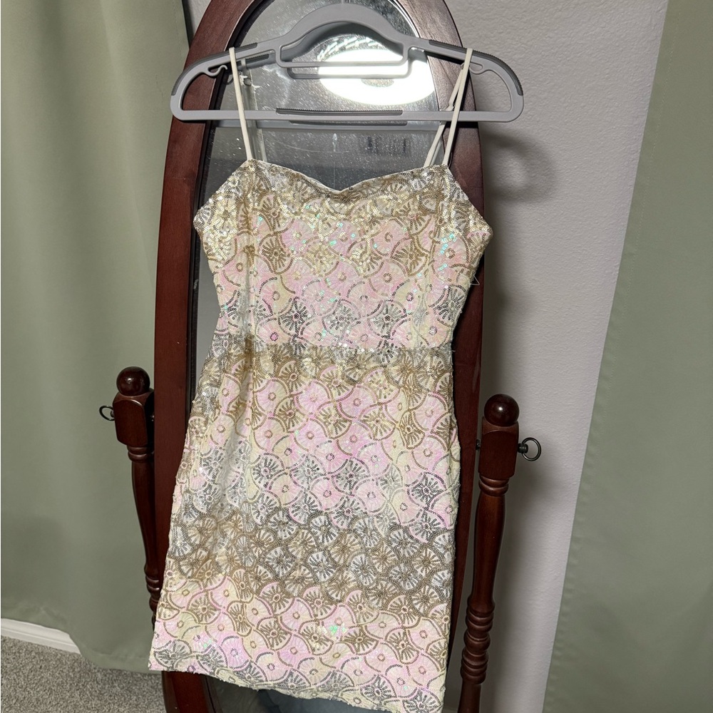 Altar'd State Pink and Gold Mini Dress